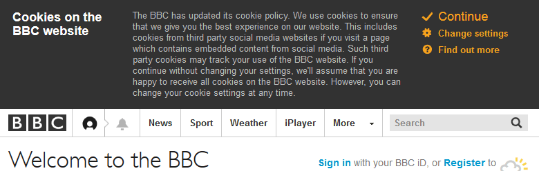 BBC cookie message